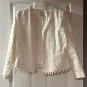 J. Crew Ivory Jacket with Pom-Pom Detail